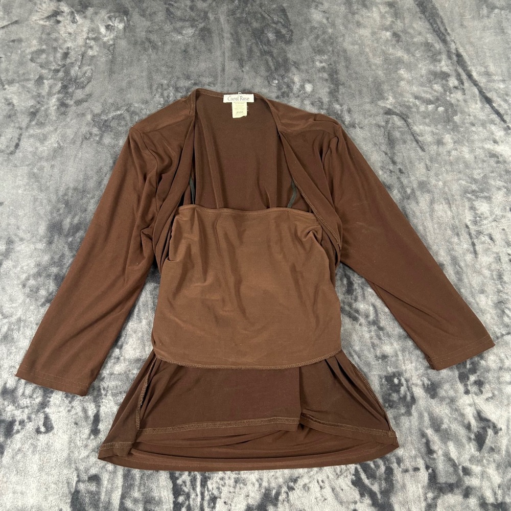 Carol Rose 2 Piece Cardigan Camisole Set Womens Medium Brown Long Sleeve Stretch